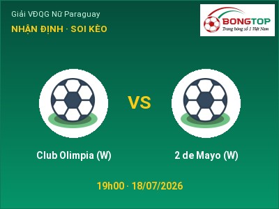 Soi kèo, dự đoán Club Olimpia (W) vs 2 de Mayo (W) 19h00 ngày 18/07: Chủ nhà sáng cửa