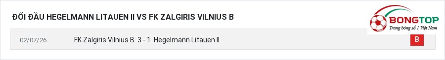 Lịch sử đối đầu Hegelmann Litauen II vs FK Zalgiris Vilnius B