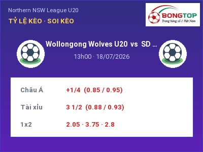 Nhận định Wollongong Wolves U20 vs SD Raiders U20, 13h00 ngày 18/07: Soi kèo Northern NSW League U20