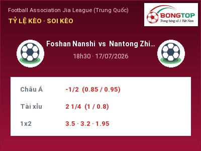 Nhận định kèo Foshan Nanshi vs Nantong Zhiyun 18h30 ngày 17/07 – Chủ nhà gặp khó