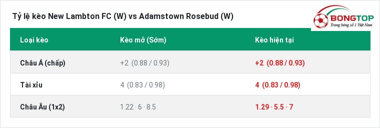 Tỷ lệ kèo New Lambton FC (W) vs Adamstown Rosebud (W) tại BongTop