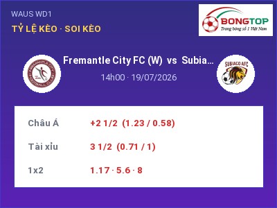 Dự đoán Fremantle City FC (W) vs Subiaco AFC (W), 14h00 ngày 19/07: Tỷ lệ kèo WAUS WD1