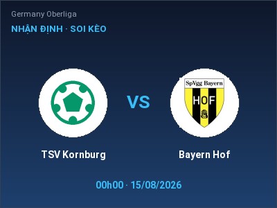 Soi kèo TSV Kornburg vs Bayern Hof 00h00 ngày 15/08: Đội khách sáng cửa