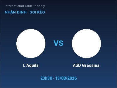 Nhận định L'Aquila vs ASD Grassina, 23h30 ngày 13/08: Soi kèo International Club Friendly
