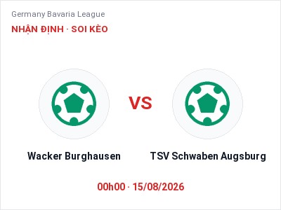 Nhận định Wacker Burghausen vs TSV Schwaben Augsburg, 00h00 ngày 15/08: Soi kèo Germany Bavaria League