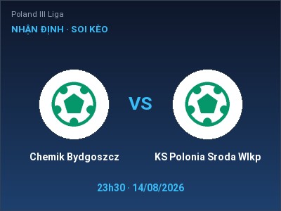 Soi kèo, dự đoán Chemik Bydgoszcz vs KS Polonia Sroda Wlkp 23h30 ngày 14/08: Cửa trên gọi tên chủ nhà