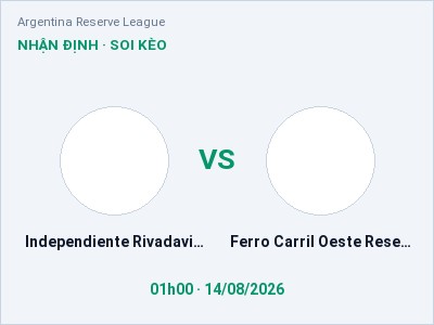 Dự đoán Independiente Rivadavia Reserves vs Ferro Carril Oeste Reserves, 01h00 ngày 14/08: Tỷ lệ kèo Argentina Reserve League