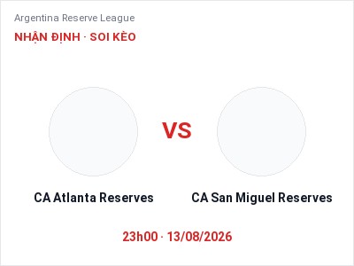 Dự đoán CA Atlanta Reserves vs CA San Miguel Reserves, 23h00 ngày 13/08: Tỷ lệ kèo Argentina Reserve League