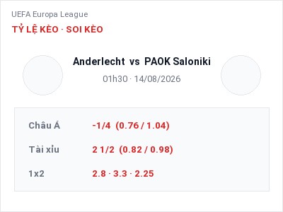 Nhận định Anderlecht vs PAOK Saloniki, 01h30 ngày 14/08: Soi kèo UEFA Europa League
