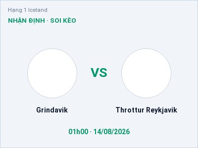 Dự đoán Grindavik vs Throttur Reykjavik, 01h00 ngày 14/08: Tỷ lệ kèo Hạng 1 Iceland