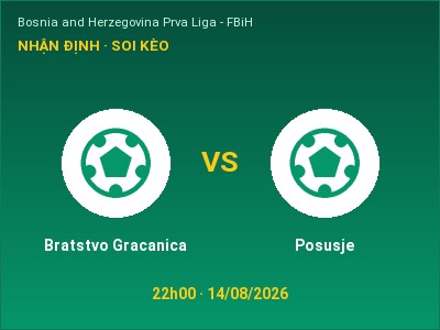 Nhận định kèo Bratstvo Gracanica vs Posusje 22h00 ngày 14/08 – Khó phân thắng bại
