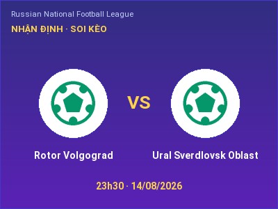 Dự đoán Rotor Volgograd vs Ural Sverdlovsk Oblast, 23h30 ngày 14/08: Tỷ lệ kèo Russian National Football League