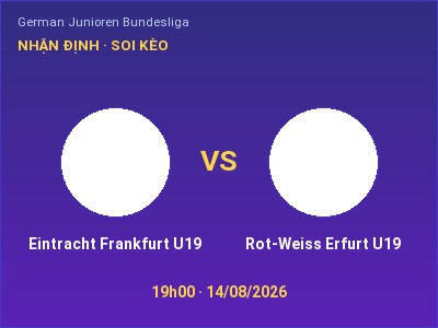Soi kèo Eintracht Frankfurt U19 vs Rot-Weiss Erfurt U19 19h00 ngày 14/08: Khó cho đội khách