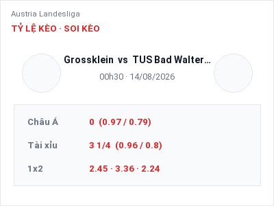 Nhận định kèo Grossklein vs TUS Bad Waltersdorf 00h30 ngày 14/08 – Đội khách sáng cửa
