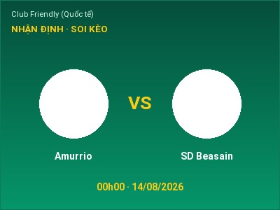 Dự đoán Amurrio vs SD Beasain, 00h00 ngày 14/08: Tỷ lệ kèo Club Friendly (Quốc tế)