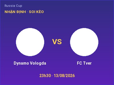 Nhận định Dynamo Vologda vs FC Tver, 23h30 ngày 13/08: Soi kèo Russia Cup