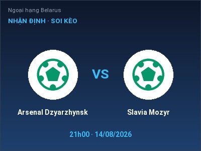 Dự đoán Arsenal Dzyarzhynsk vs Slavia Mozyr, 21h00 ngày 14/08: Tỷ lệ kèo Ngoại hạng Belarus
