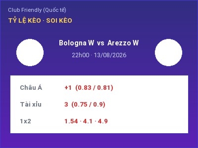 Dự đoán Bologna W vs Arezzo W, 22h00 ngày 13/08: Tỷ lệ kèo Club Friendly (Quốc tế)