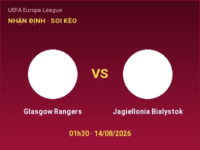 Nhận định kèo Glasgow Rangers vs Jagiellonia Bialystok 01h30 ngày 14/08 – Khó cho đội khách