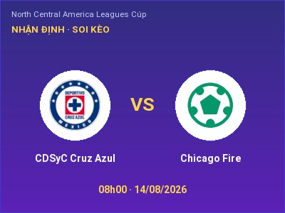 Nhận định kèo CDSyC Cruz Azul vs Chicago Fire 08h00 ngày 14/08 – Ba điểm ở lại?