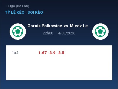 Dự đoán Gornik Polkowice vs Miedz Legnica II, 22h00 ngày 14/08: Tỷ lệ kèo III Liga (Ba Lan)