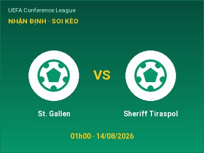 Soi kèo St. Gallen vs Sheriff Tiraspol 01h00 ngày 14/08: Ba điểm ở lại?