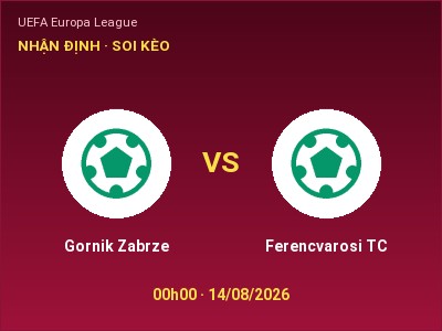 Soi kèo Gornik Zabrze vs Ferencvarosi TC 00h00 ngày 14/08: Khó cho đội khách