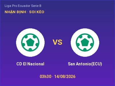Soi kèo, dự đoán CD El Nacional vs San Antonio(ECU) 03h30 ngày 14/08: Khách lấn chủ