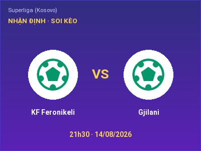 Nhận định bóng đá KF Feronikeli vs Gjilani (21h30, 14/08): Cân tài cân sức