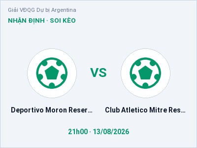 Soi kèo, dự đoán Deportivo Moron Reserves vs Club Atletico Mitre Reserves 21h00 ngày 13/08: Khó cho đội khách