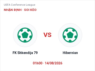 Nhận định FK Shkendija 79 vs Hibernian, 01h00 ngày 14/08: Soi kèo UEFA Conference League